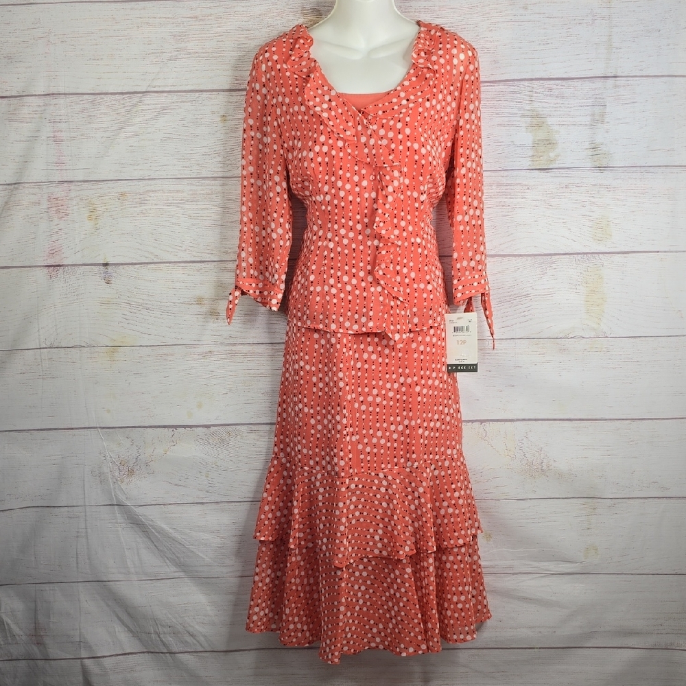 Emma James Coral Polka Dot Maxi Skirt Set Sz Petite 12 NWT